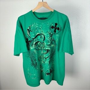 Y2K MMA Elite Cross Snake Wings Grunge Cyber Punk T Shirt Vintage Size 2XL